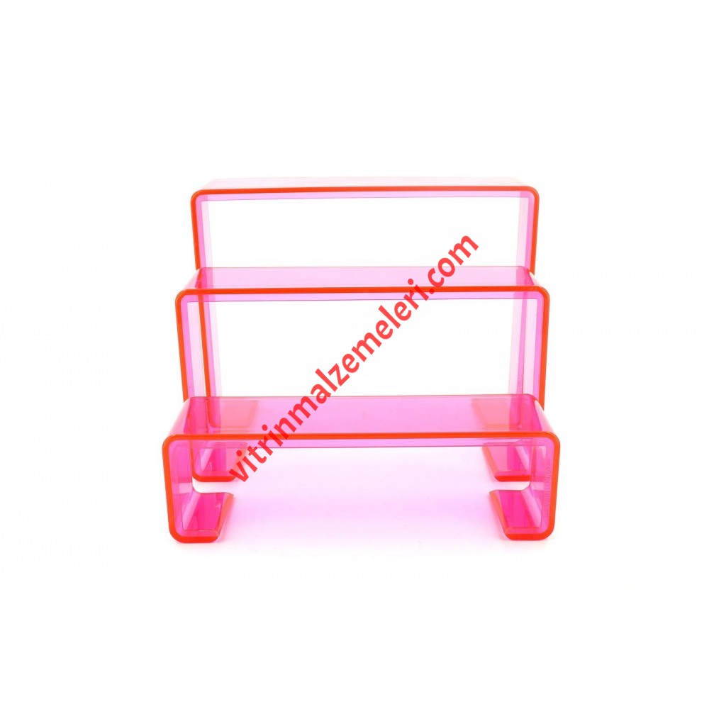 Üçlü Merdiven Ayakkabı Teşhir Standı Plastik Kırmızı