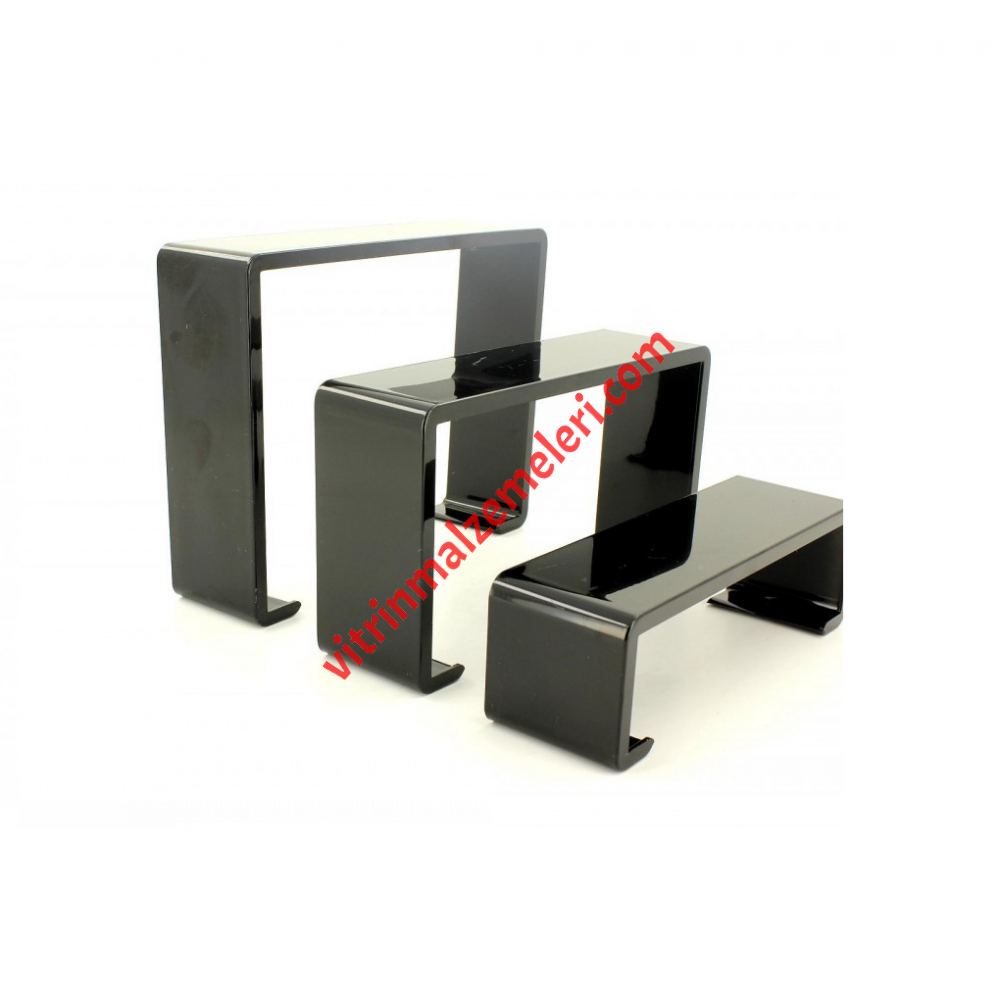 Üçlü Merdiven Ayakkabı Teşhir Standı Plastik Siyah