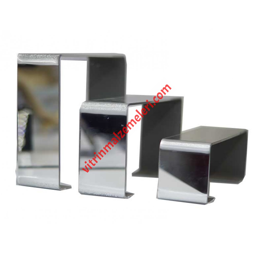 Üçlü Merdiven Ayakkabı Teşhir Standı Gümüş Ayna