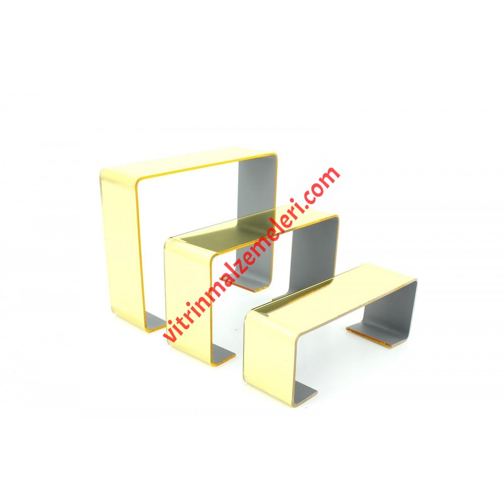 Üçlü Merdiven Ayakkabı Teşhir Standı Altın Ayna