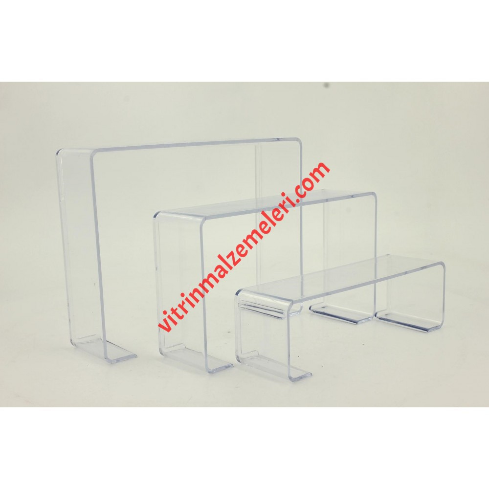 Üçlü Merdiven Ayakkabı Teşhir Standı Plastik Şeffaf