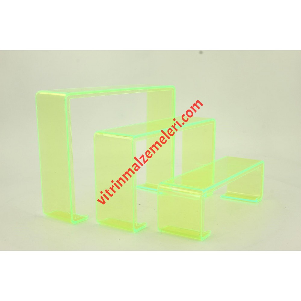 Üçlü Merdiven Ayakkabı Teşhir Standı Plastik Yeşil