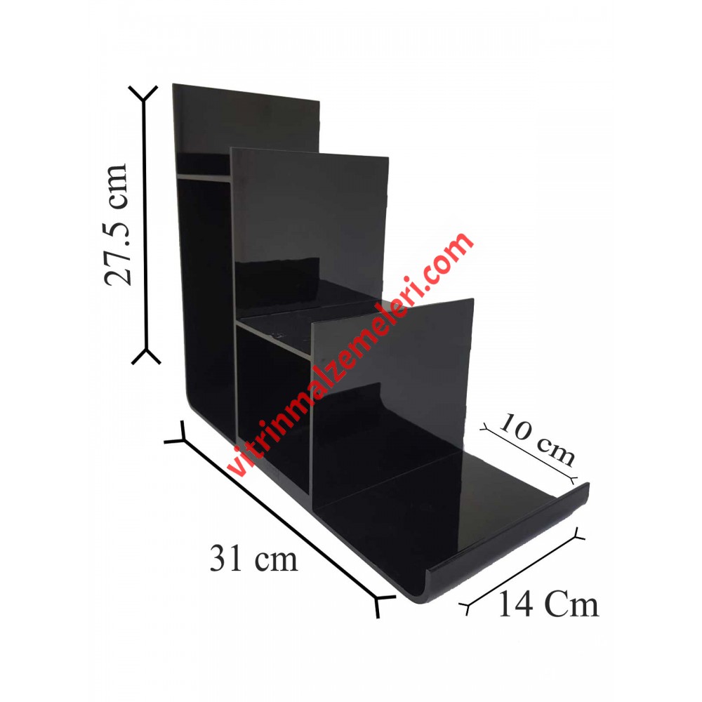 Çanta Cüzdan Teşhir Standı Plastik Üç Katlı Siyah