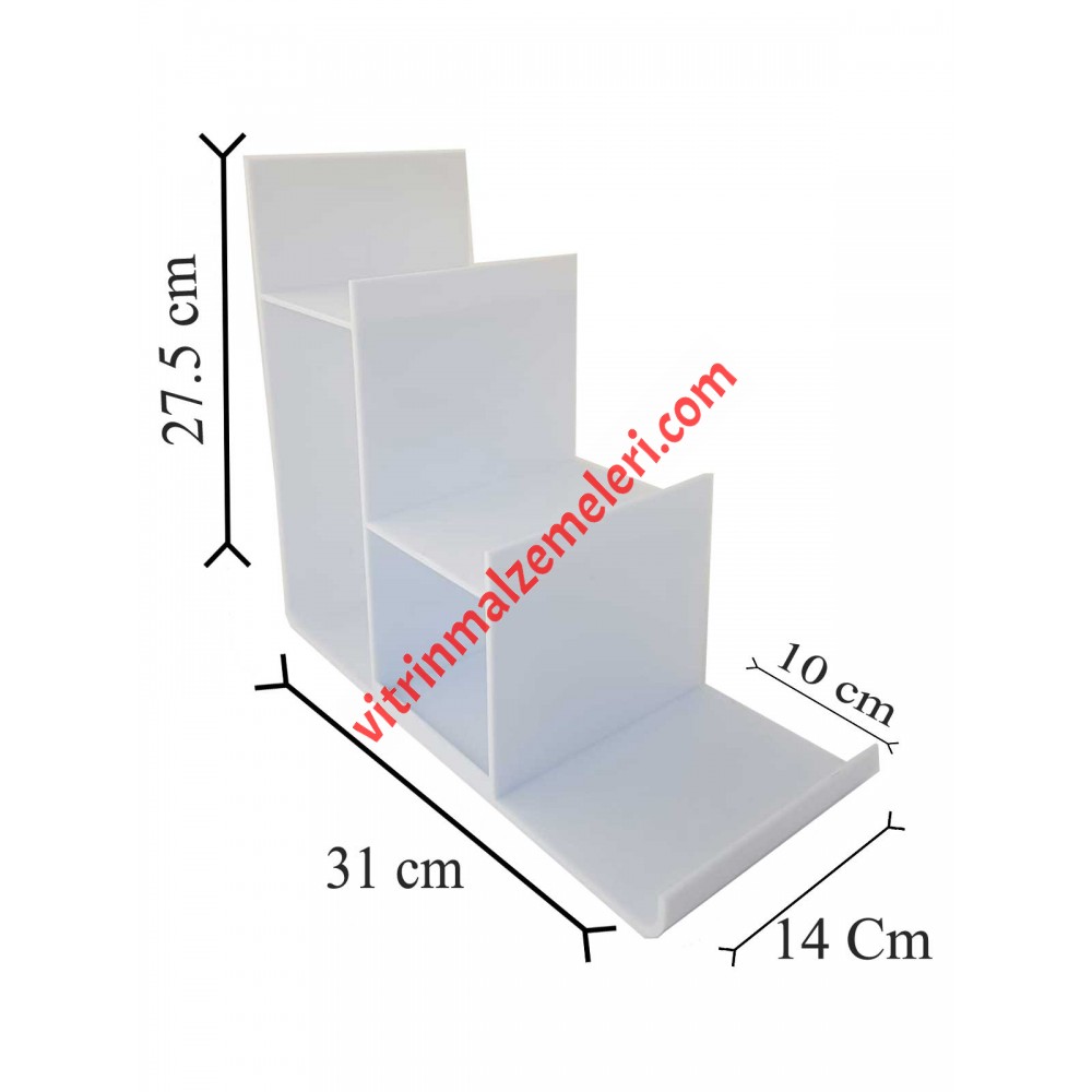 Çanta Cüzdan Teşhir Standı Plastik Üç Katlı Beyaz
