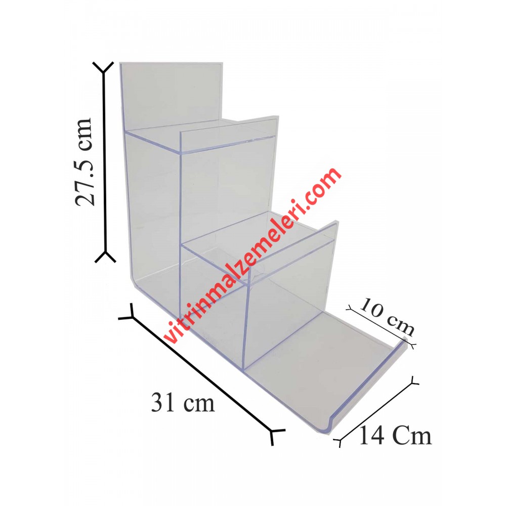 Çanta Cüzdan Teşhir Standı Plastik Üç Katlı Şeffaf