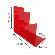 Çanta Cüzdan Teşhir Standı Plastik Üç Katlı Kırmızı